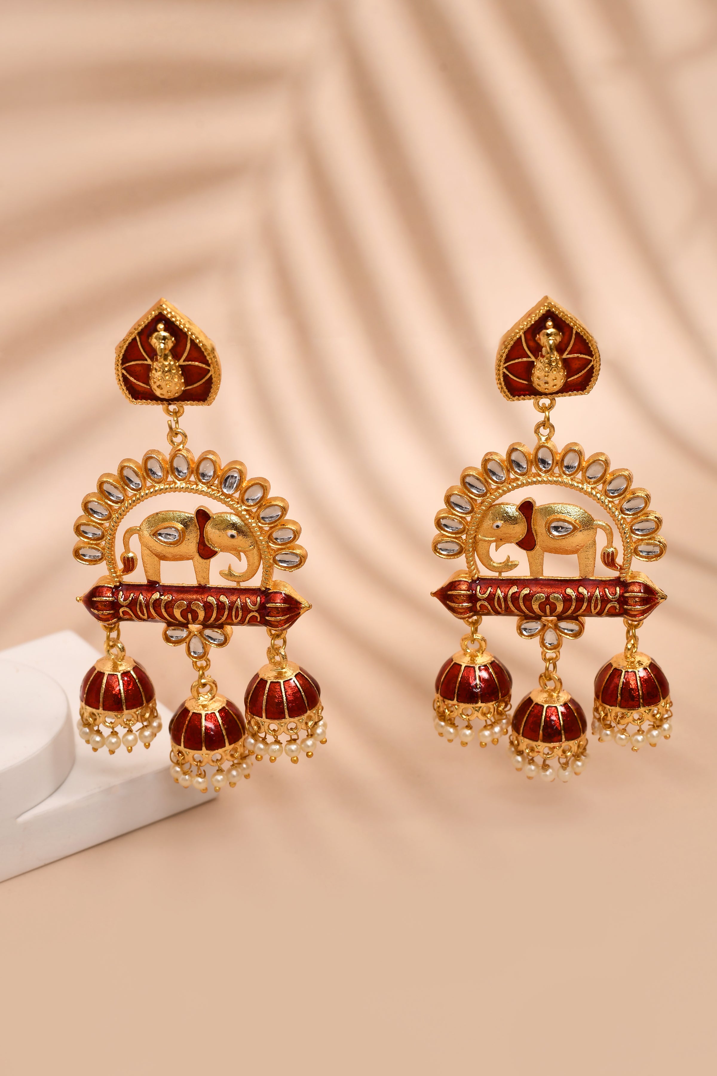 Elephant Shape Maroon Jhumki Drop Earrings for Womens by House of Ree - Distacart