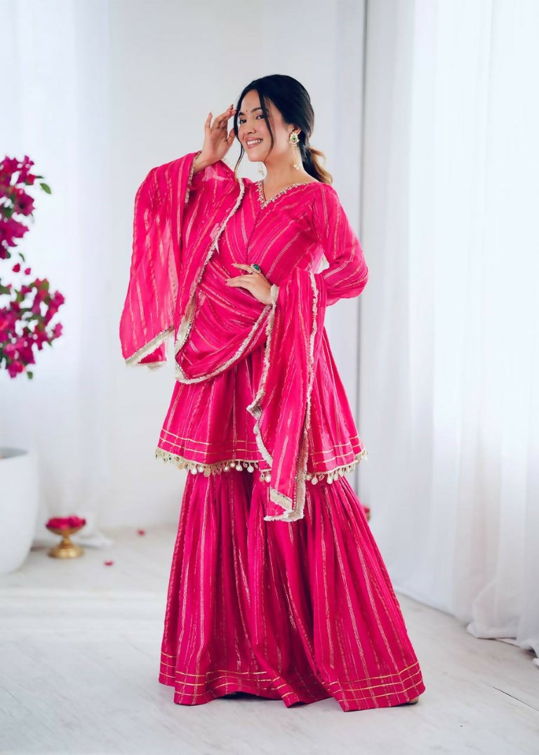 Teeya Creation Pink Color Mal Chanderi Silk Mirror Work And Hand Work Sharara set