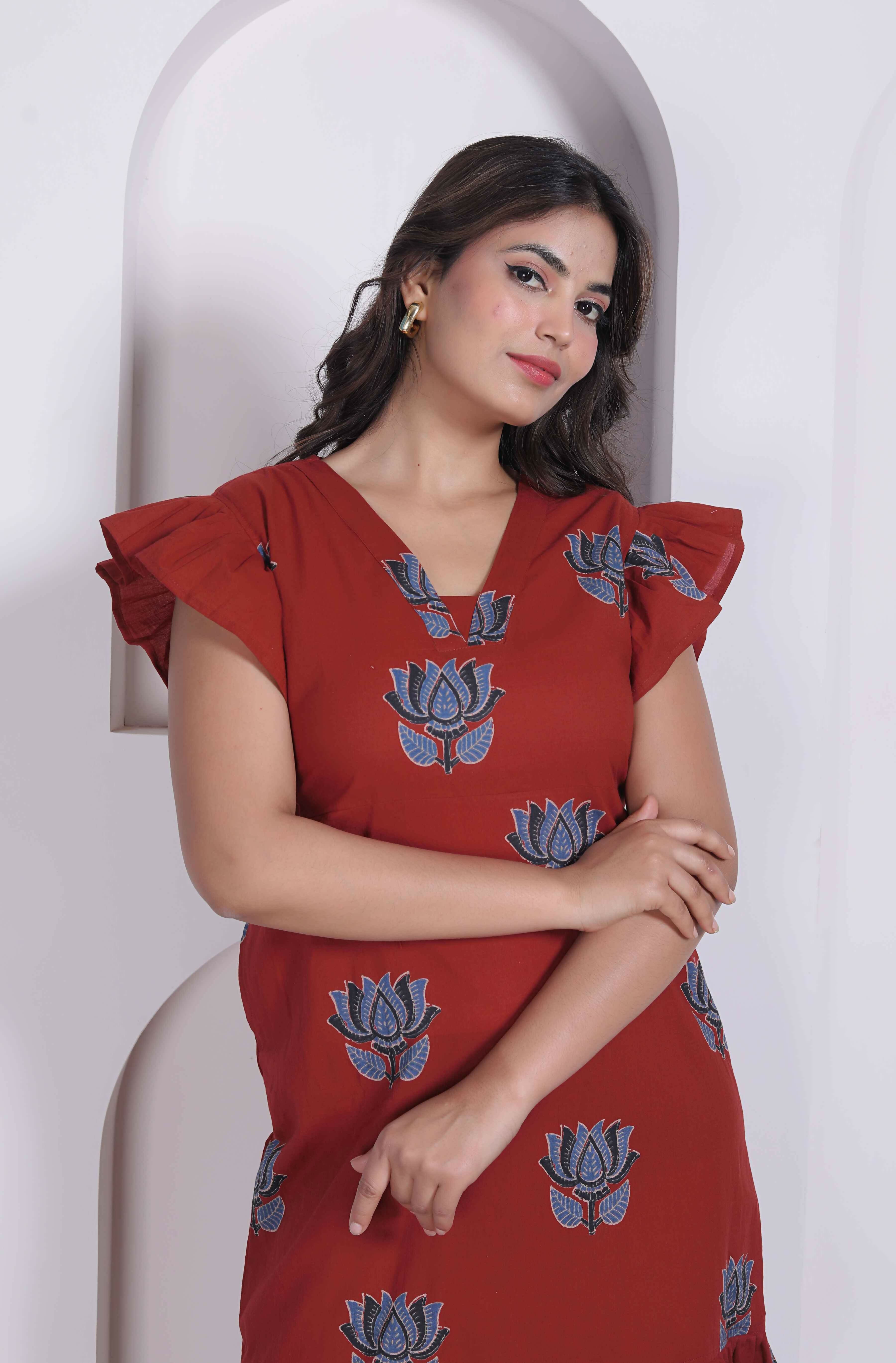 Miravan Women Empire Waist Rust Mini Length Dress - Dista