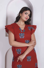 Thumbnail for Miravan Women Empire Waist Rust Mini Length Dress - Dista