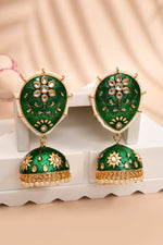 Thumbnail for Dark Green Jhumka Earrings for Womens for Ethnic Party by House of Ree - Distacart