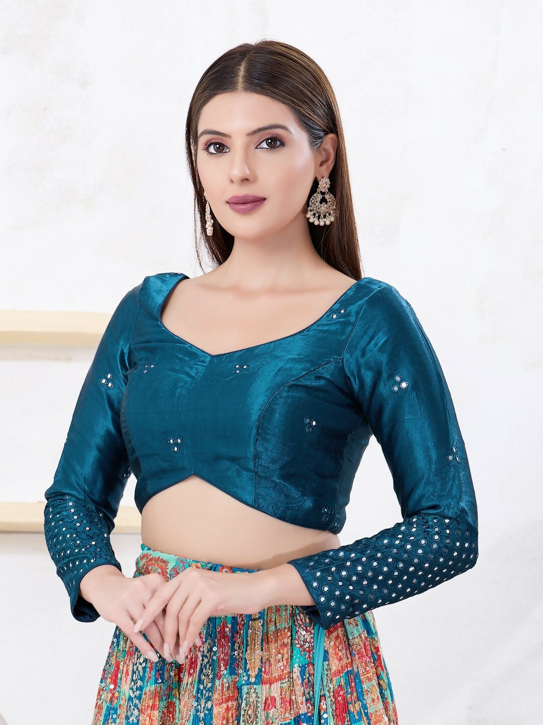 Joban Fashion Cobalt-Blue Gajji Silk Elbow Sleeveless Back Open Blouse