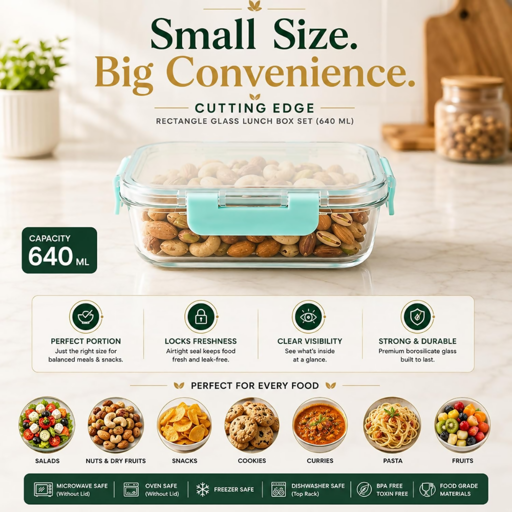 Cutting Edge Rectangular Glass Detachable Container - Green - Dista