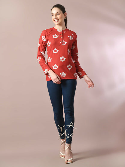 Myshka Women's Rust Embellished Raglan Sleeve Party Top - Distacart