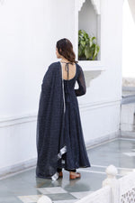 Thumbnail for NOZ2TOZ Women Floral Printed Knee Length Elbow Length Sleeves Round Neck Kurti And Palazzo Set With Net Dupatta - Black - Distacart