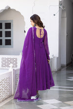 Thumbnail for NOZ2TOZ Women Floral Printed Knee Length Elbow Length Sleeves Round Neck Kurti And Palazzo Set With Net Dupatta - Purple - Distacart