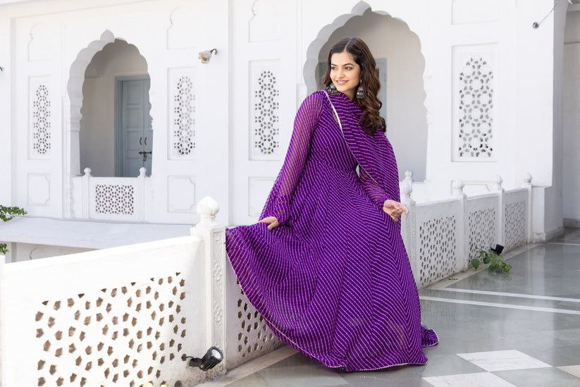 NOZ2TOZ Women Floral Printed Knee Length Elbow Length Sleeves Round Neck Kurti And Palazzo Set With Net Dupatta - Purple - Distacart