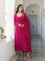 Thumbnail for NOZ2TOZ Women Floral Printed Knee Length Elbow Length Sleeves Round Neck Kurti And Palazzo Set With Net Dupatta - Pink - Distacart