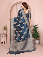 Thumbnail for Aastha Fashion Teal Soft Organza Silk Weaving Saree - Distacart