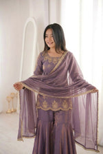 Thumbnail for Teeya Creation Womens New Fancy Embroidery Sequence Work With Zarkan Diamond Work Kurta Set - Dista