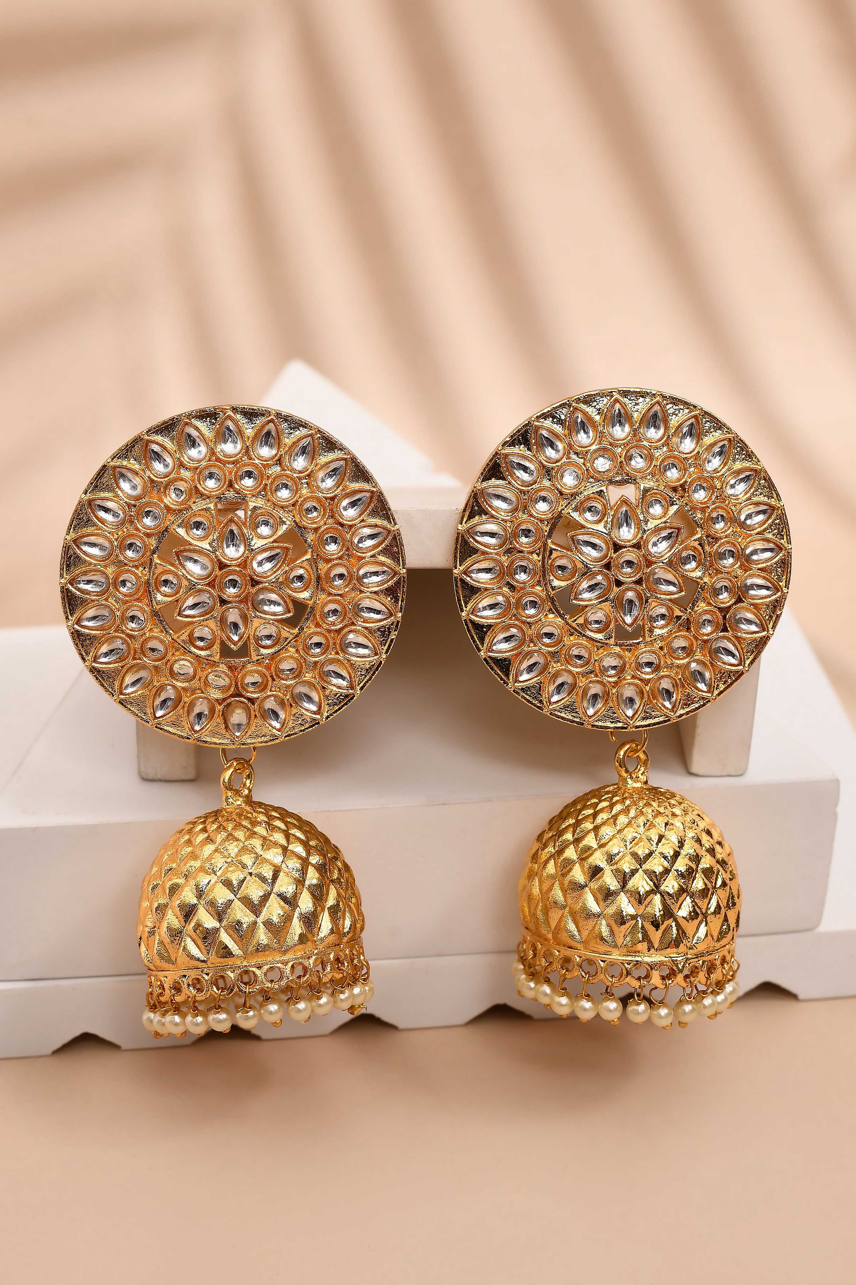 Golden Jhumki Earrings for Womens by House of Ree - Distacart