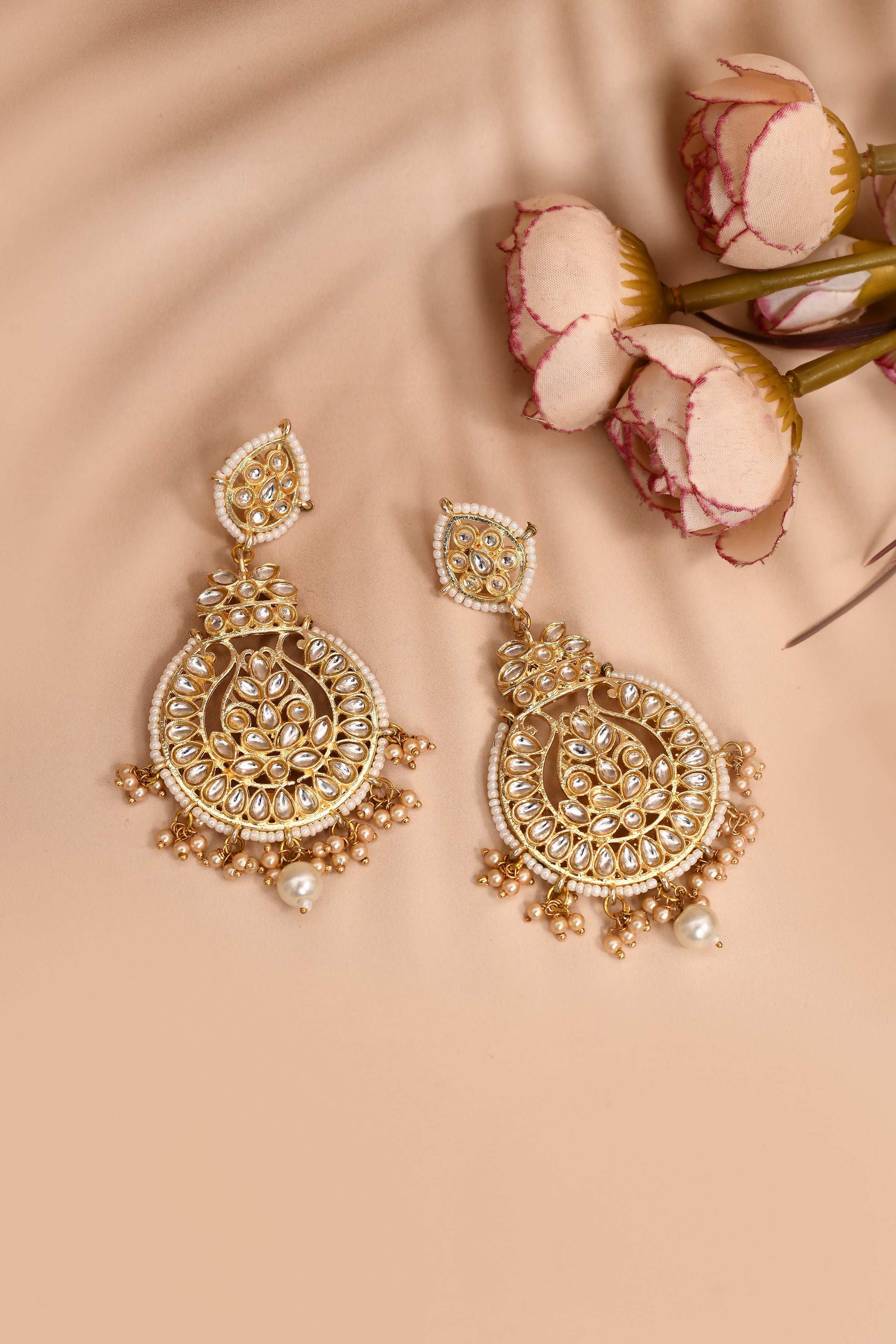 Golden Chandbali and Pearls Earrings for Womens by House of Ree - Distacart