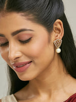 Thumbnail for Nuyug 22K Gold-Plated Elegant Zircon Stone Studded & Pearls Drop Stud Earrings
