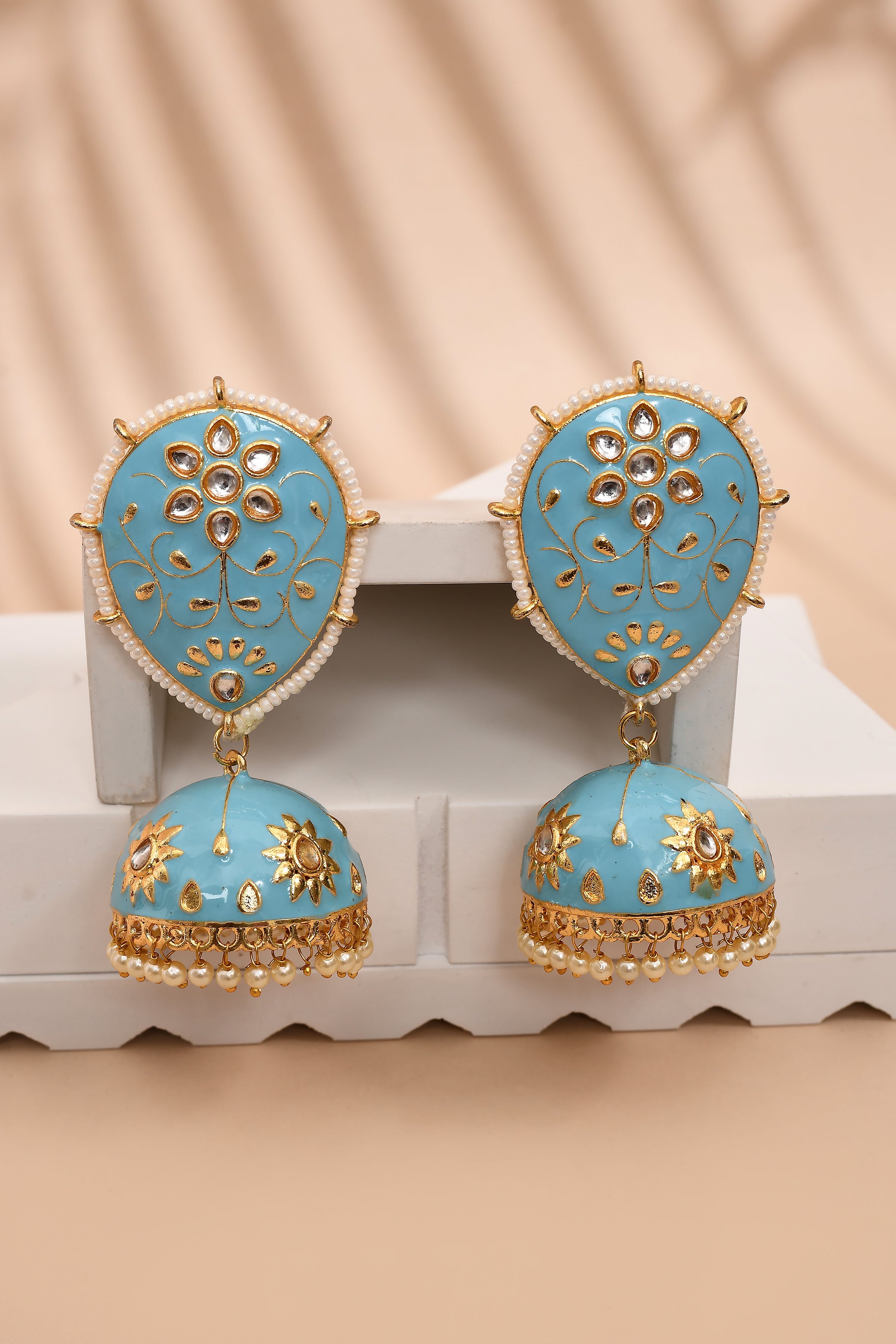 Sky Blue Jhumka Earrings for Womens for Ethnic Party by House of Ree - Distacart