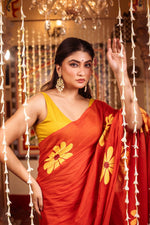 Thumbnail for Very Much Indian Mastaani - Pure Mul Cotton Handloom Saree with Beautiful Floral Handpaint - Red - Distacart