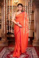 Thumbnail for Very Much Indian Mastaani - Pure Mul Cotton Handloom Saree - Saphire Orange - Distacart