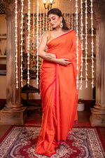Thumbnail for Very Much Indian Mastaani - Pure Mul Cotton Handloom Saree - Saphire Orange - Distacart