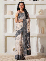 Thumbnail for Astita Linen Cotton Black & Cream Saree