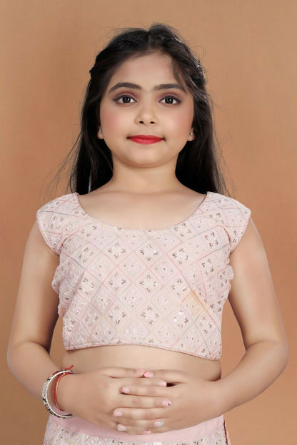 Wedding Designer Light Pink Heavy Fox Georgette Kidswear Lehenga - Aaradhna - Distacart