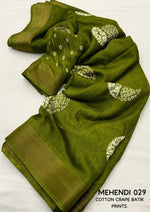 Thumbnail for Mehndi Cotton Crepe Batik Print Saree with Unstitched Blouse - Hiral Fashion - Distacart
