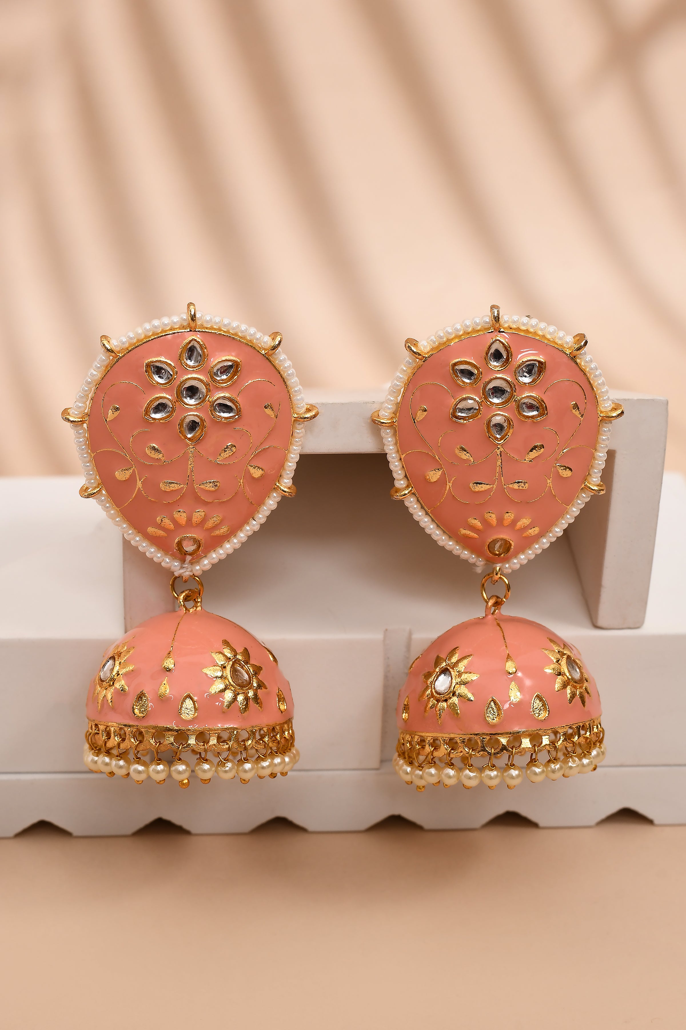 Orange Jhumka Earrings for Womens for Ethnic Party by House of Ree - Distacart