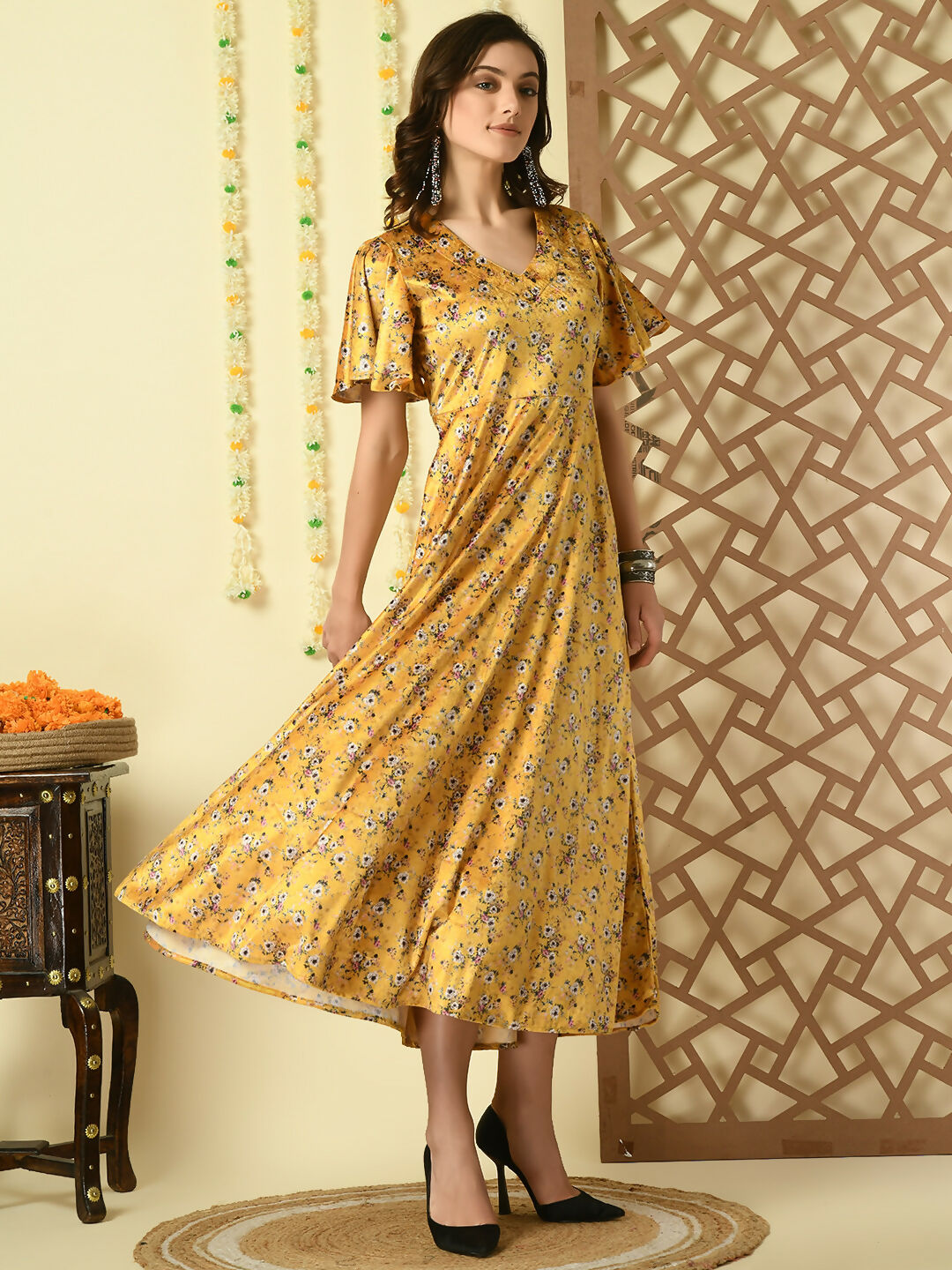 Myshka Women's Multi Printed Velvet Party Dress - Distacart