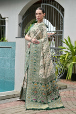 Thumbnail for Vishnu Weaves Women's Green Banarasi Silk Patola Zari Woven Saree with Blouse