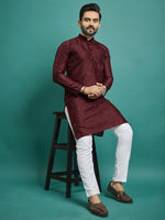 Thumbnail for Maroon Color Stitched Men's Kurta for Functions by Infinity Export - Distacart