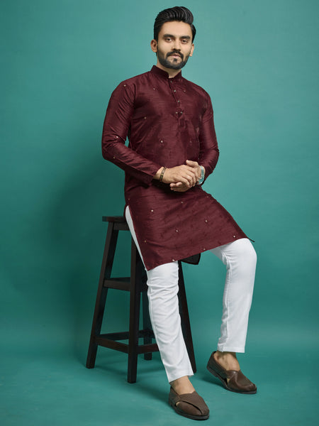 Maroon Color Stitched Men's Kurta for Functions by Infinity Export - Distacart