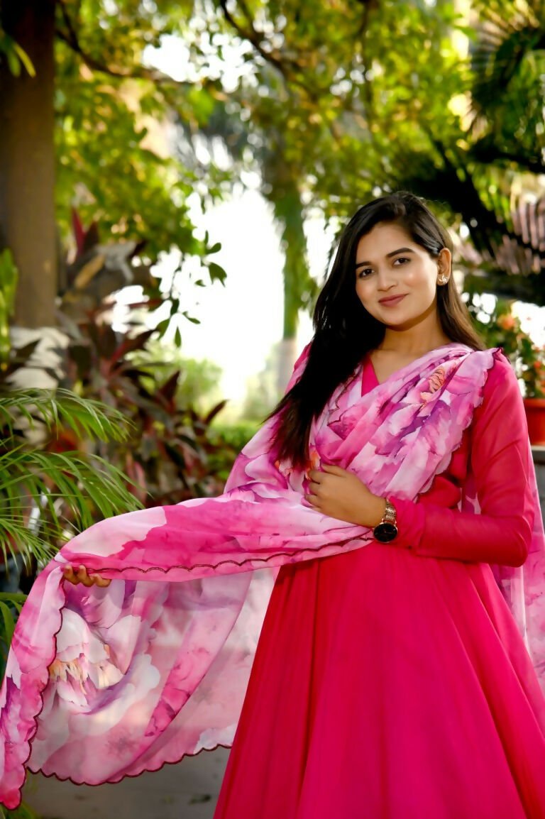 Aastha Fashion Women's Rani Pink Tebby Silk Anarkali Dress with Dupatta - Distacart