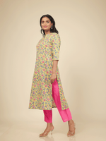 Thumbnail for Aramya Straight Soft Cotton Floral Print Women's Kurta - Yellow - Distacart