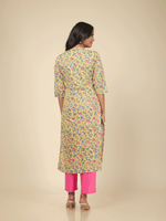Thumbnail for Aramya Straight Soft Cotton Floral Print Women's Kurta - Yellow - Distacart