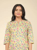 Thumbnail for Aramya Straight Soft Cotton Floral Print Women's Kurta - Yellow - Distacart