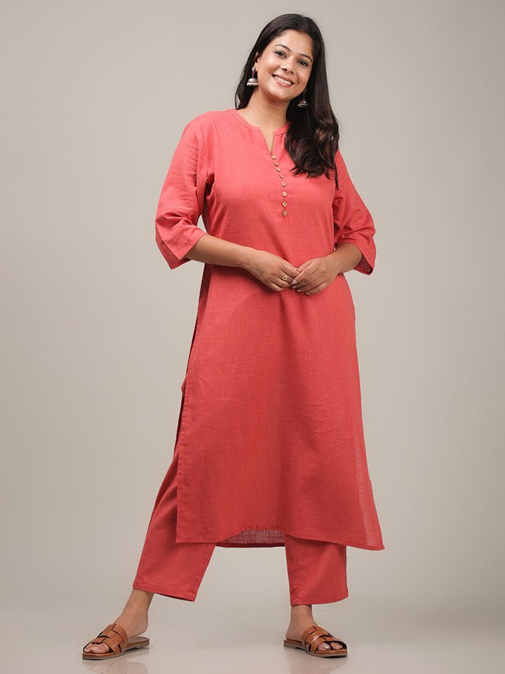 Aramya Straight Soft Cotton Solid Women's Kurta - Orange - Distacart
