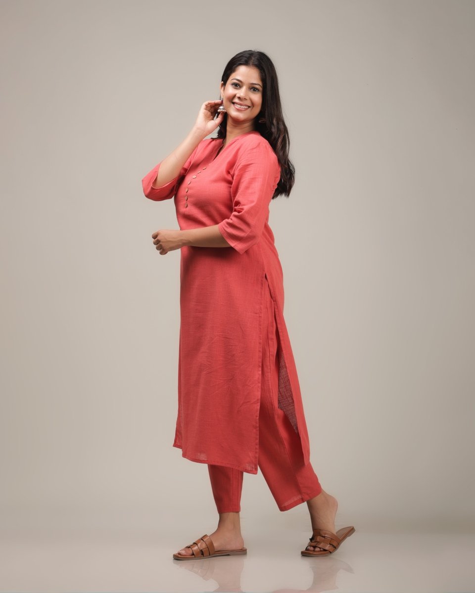 Aramya Straight Soft Cotton Solid Women's Kurta - Orange - Distacart