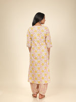 Thumbnail for Aramya Straight Soft Cotton Floral Print Women's Kurta - Off White - Distacart