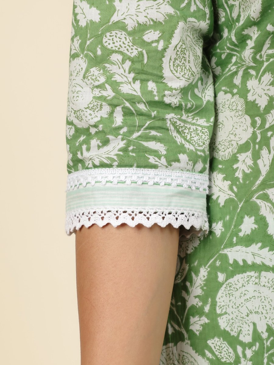Aramya Straight Soft Cotton Floral Print Women's Kurta - Green - Distacart