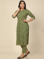 Thumbnail for Aramya Straight Soft Cotton Floral Print Women's Kurta - Green - Distacart