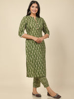 Thumbnail for Aramya Straight Soft Cotton Floral Print Women's Kurta - Green - Distacart