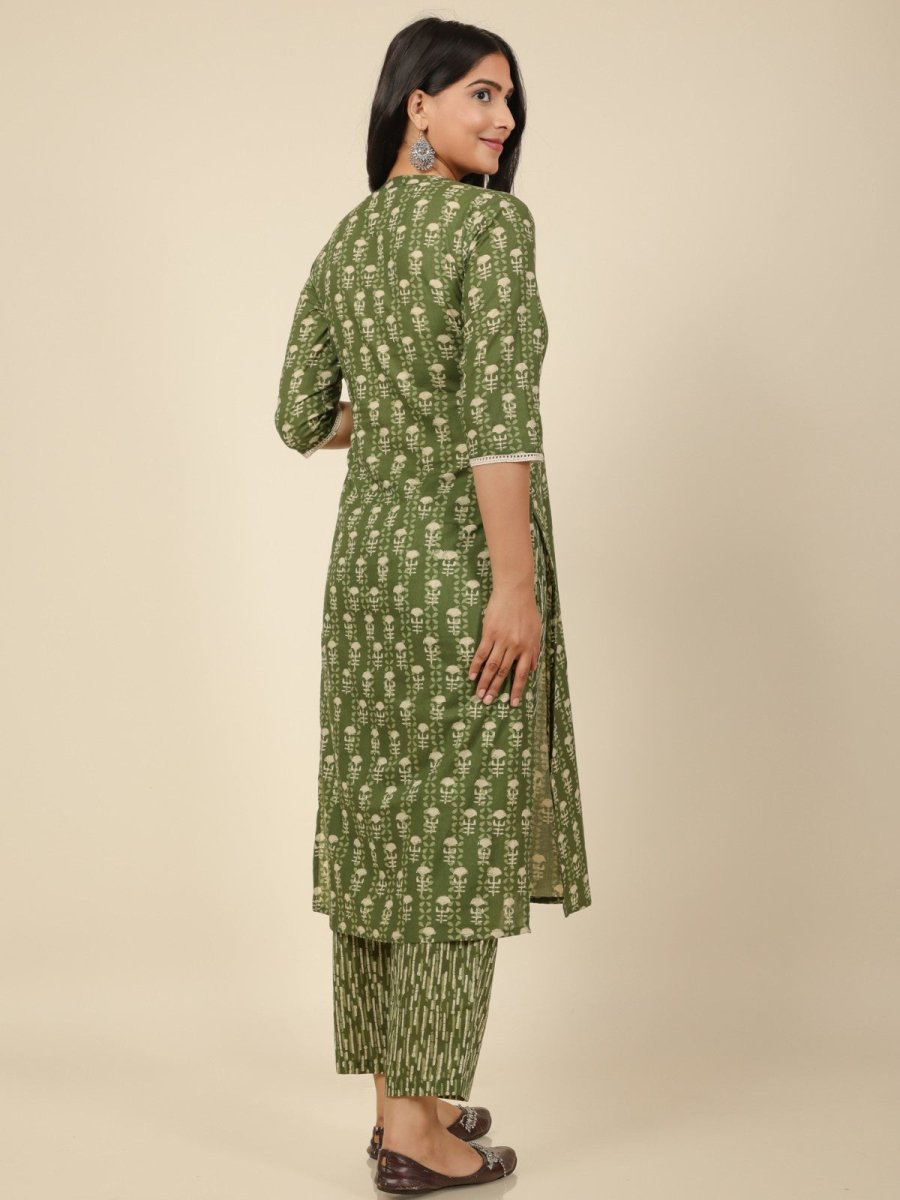 Aramya Straight Soft Cotton Floral Print Women's Kurta Set - Green - Distacart