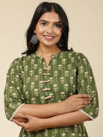 Thumbnail for Aramya Straight Soft Cotton Floral Print Women's Kurta - Green - Distacart
