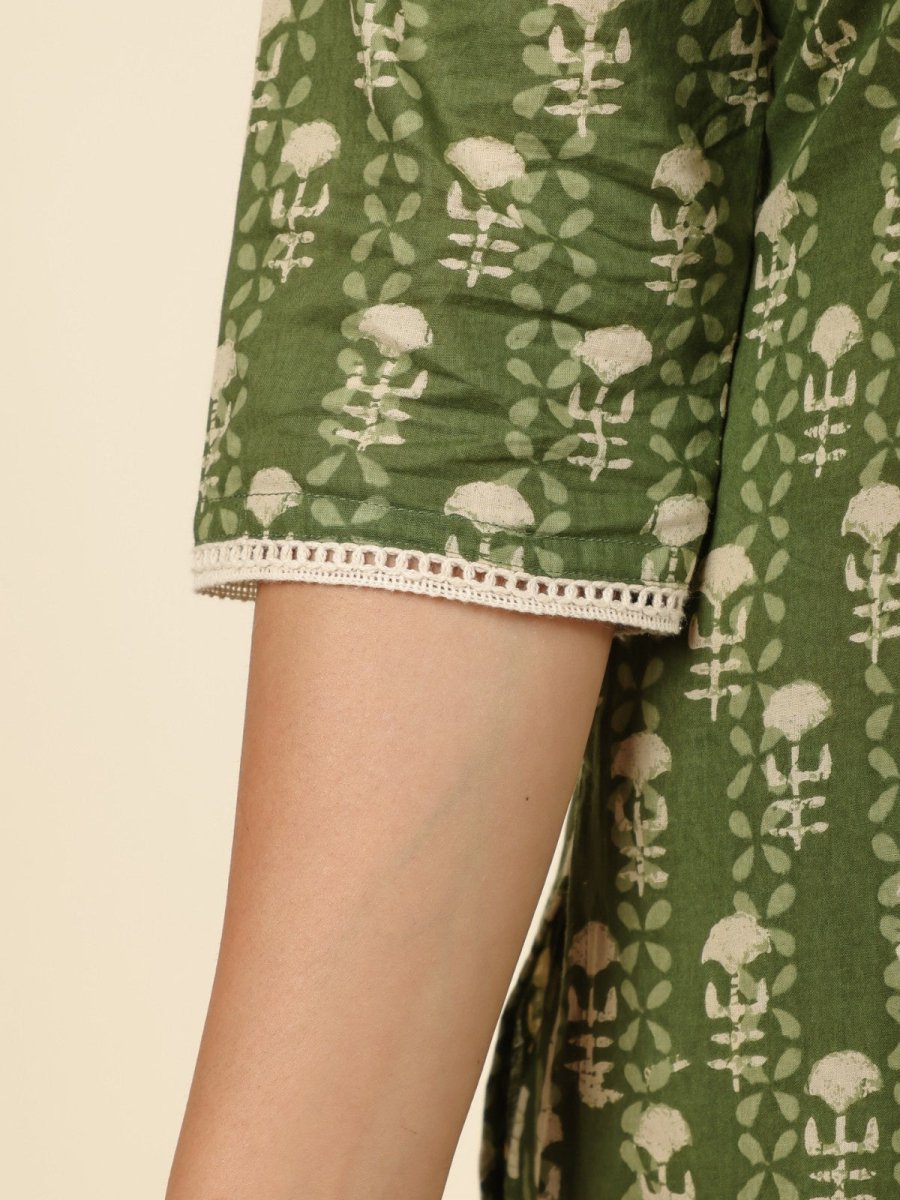 Aramya Straight Soft Cotton Floral Print Women's Kurta - Green - Distacart