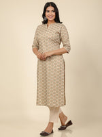 Thumbnail for Aramya Straight Soft Cotton Floral Print Women's Kurta - Off White - Distacart