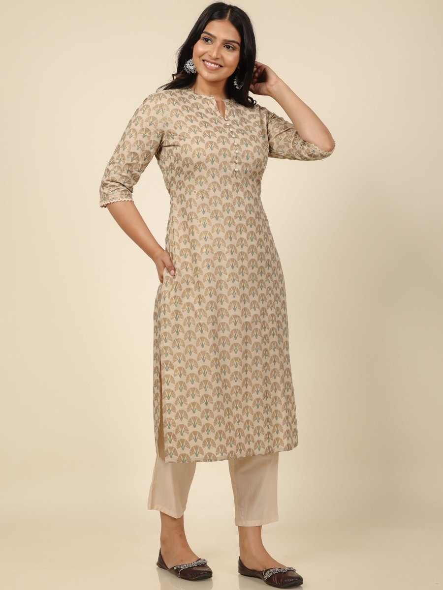 Aramya Straight Soft Cotton Floral Print Women's Kurta Set - Off White - Distacart