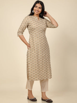 Aramya Straight Soft Cotton Floral Print Women's Kurta Set - Off White - Distacart