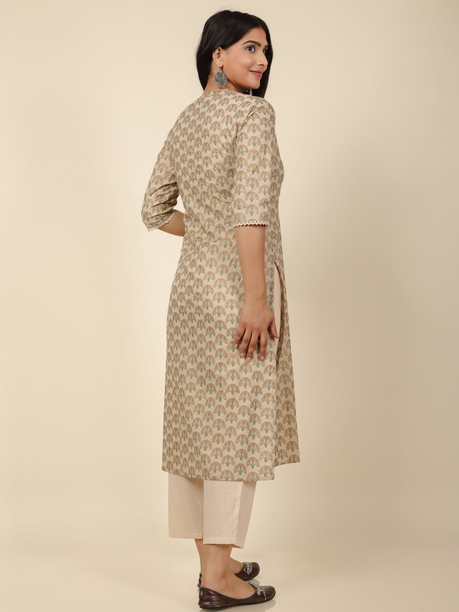 Aramya Straight Soft Cotton Floral Print Women's Kurta Set - Off White - Distacart