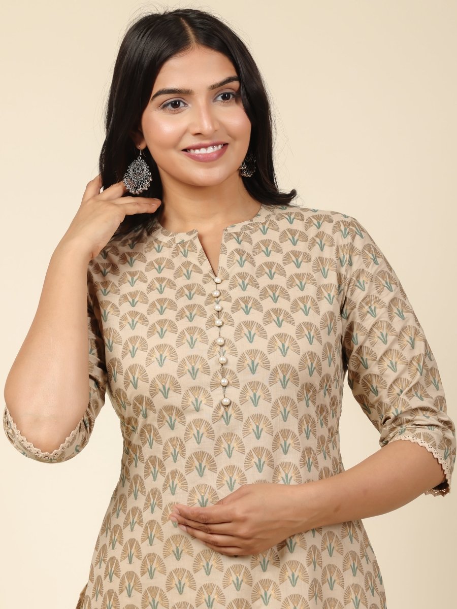 Aramya Straight Soft Cotton Floral Print Women's Kurta - Off White - Distacart
