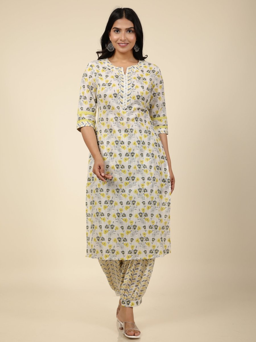 Aramya Straight Soft Cotton Floral Print Women's Kurta - Off White - Distacart
