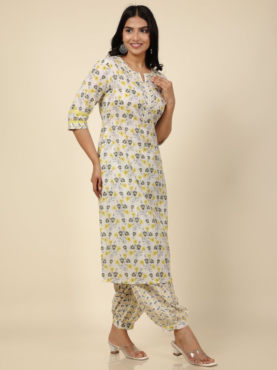 Aramya Straight Soft Cotton Floral Print Women's Kurta - Off White - Distacart