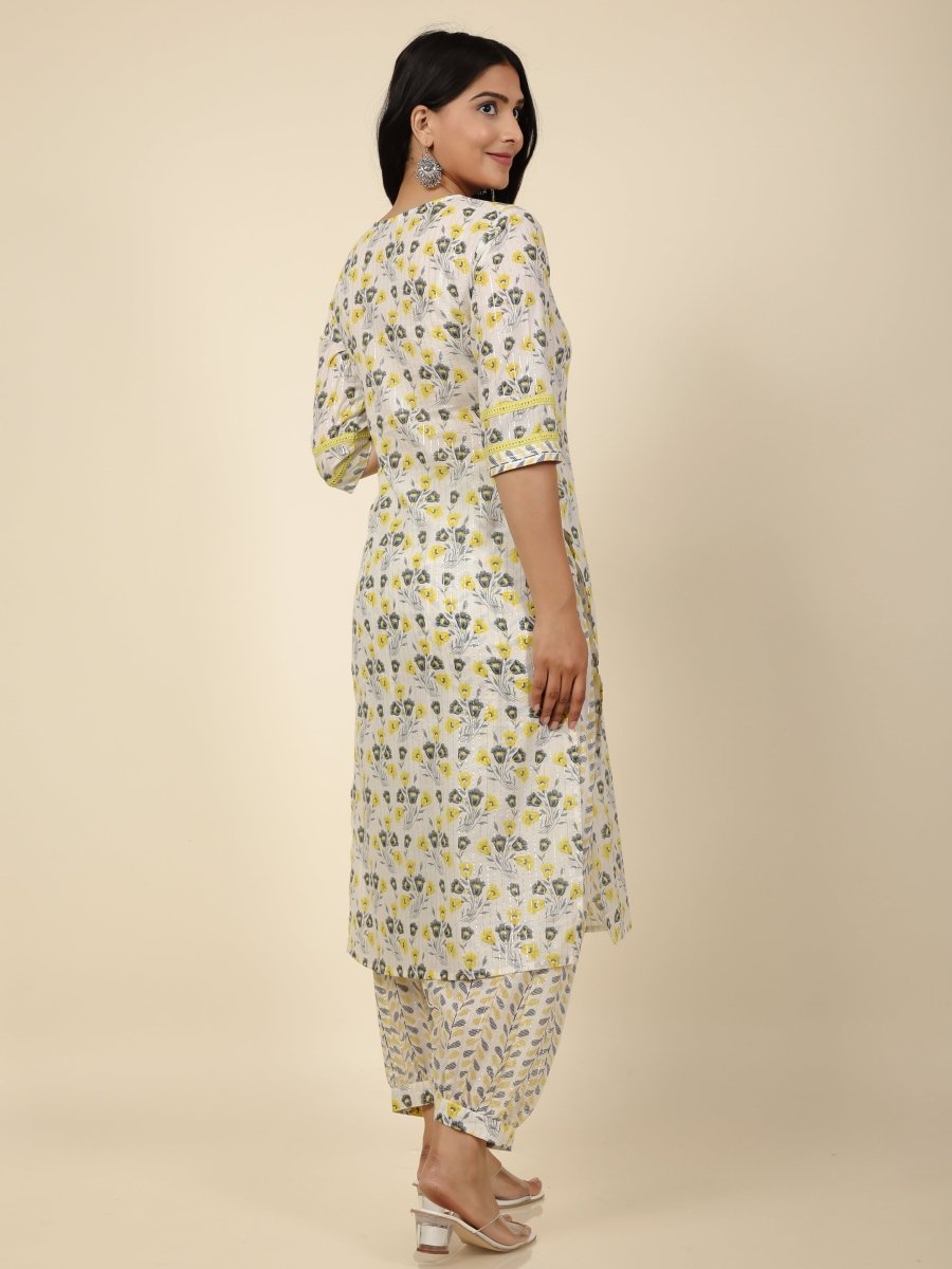 Aramya Straight Soft Cotton Floral Print Women's Kurta Set - Off White - Distacart